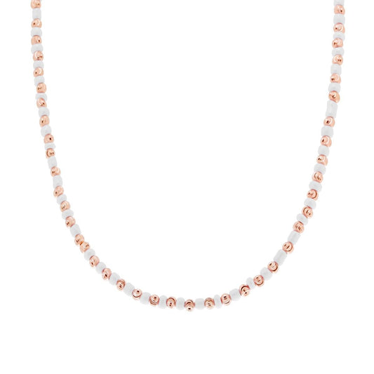 Collana con Perline Bianco e palline Diamantate in ARGENTO 925 Galvanica Rosa