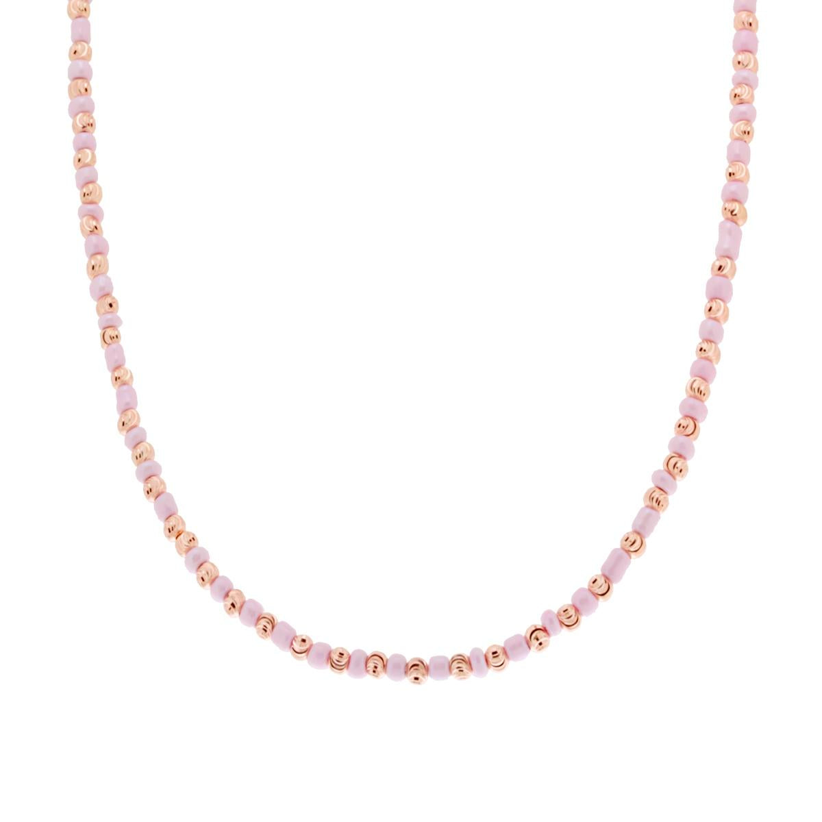 Collana con Perline Rosa e palline Diamantate in ARGENTO 925 Galvanica Rosa