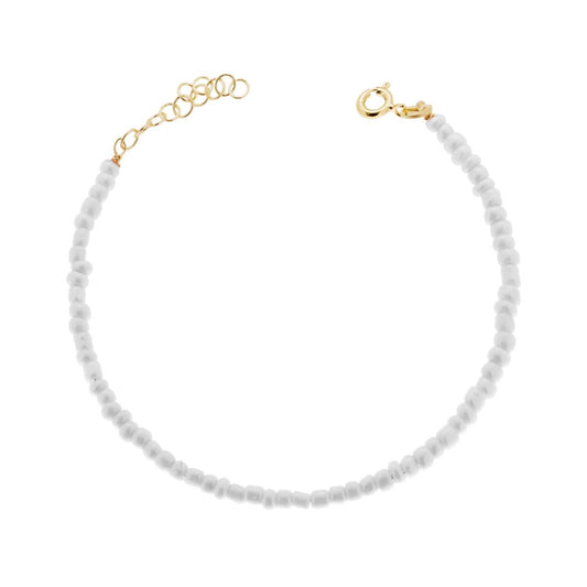 Bracciale con Perline Bianco in ARGENTO 925 Galvanica Oro