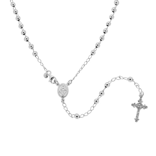 Collana Rosario modello classico cm 60 con Grani a pallina liscia mm 4 in ARGENTO 925 Galvanica Rodio