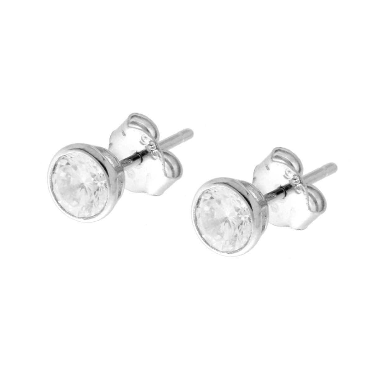 Orecchini Punto Luce Cipollina Tondo con Zircone Bianco mm 5 in ARGENTO 925 Galvanica Rodio