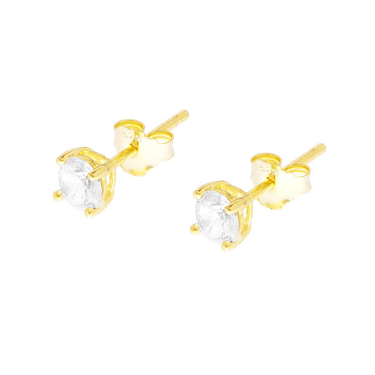 Orecchini Punto Luce Tondo con Zircone Bianco mm 4 in ARGENTO 925 Galvanica Oro