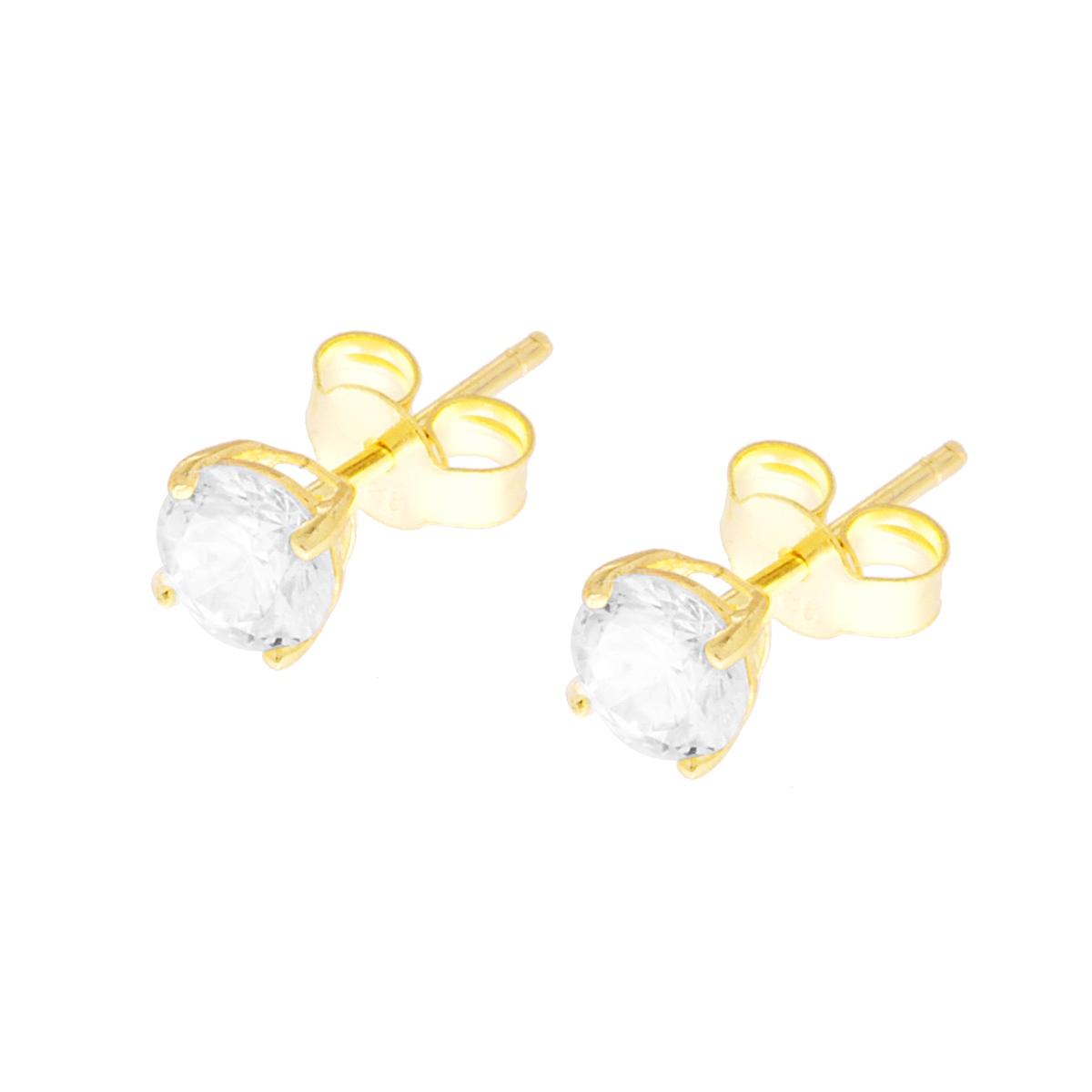 Orecchini Punto Luce Tondo con Zircone Bianco mm 5 in ARGENTO 925 Galvanica Oro