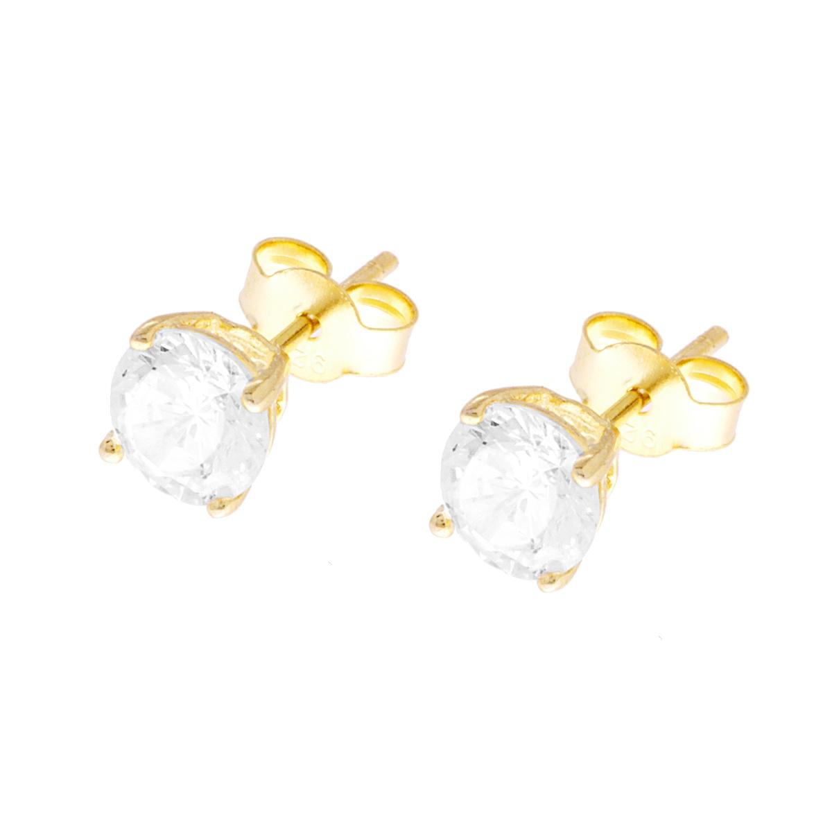 Orecchini Punto Luce Tondo con Zircone Bianco mm 6 in ARGENTO 925 Galvanica Oro