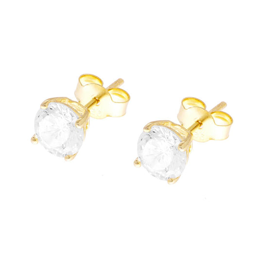 Orecchini Punto Luce Tondo con Zircone Bianco mm 6 in ARGENTO 925 Galvanica Oro