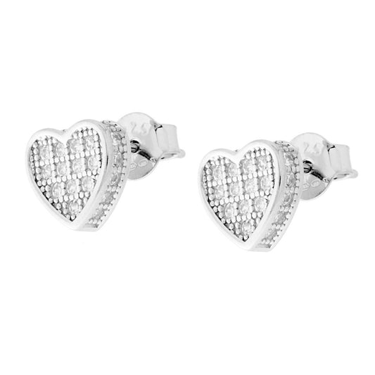 Orecchini Cuore con Zirconi Bianchi in ARGENTO 925 Galvanica Rodio