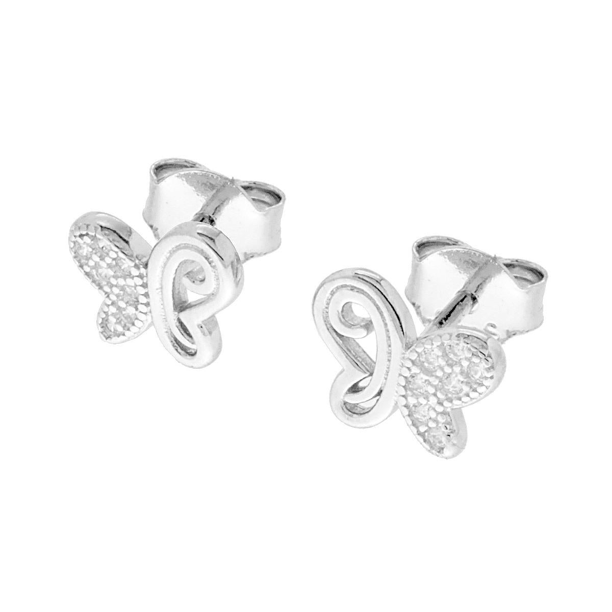 Orecchini Farfalla con Zirconi Bianchi in ARGENTO 925 Galvanica Rodio