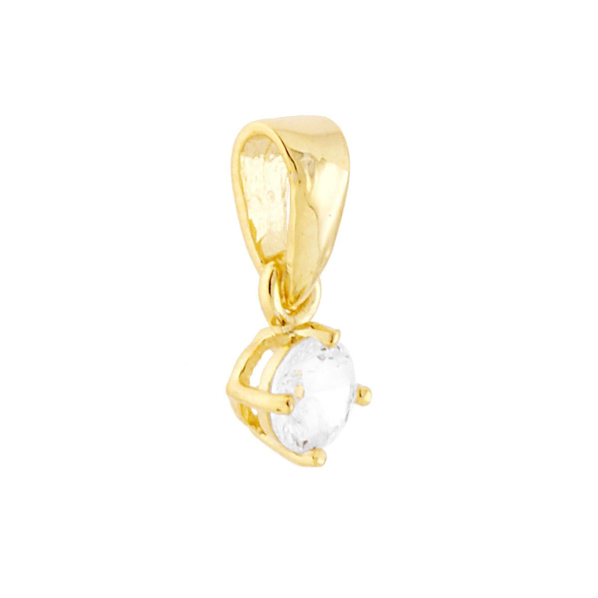 Ciondolo Punto Luce 4 Griffe con Zircone Tondo colore Bianco.<BR>