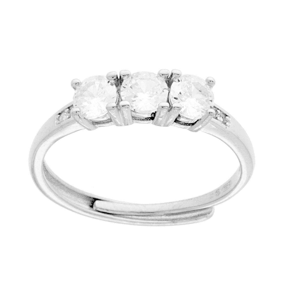 Anello Trilogy con Cubic Zirconia Bianco mm 4 in ARGENTO 925 Galvanica Rodio