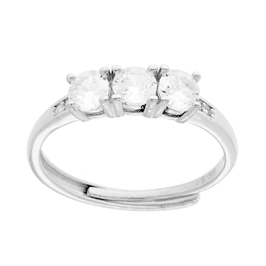 Anello Trilogy con Cubic Zirconia Bianco mm 4 in ARGENTO 925 Galvanica Rodio