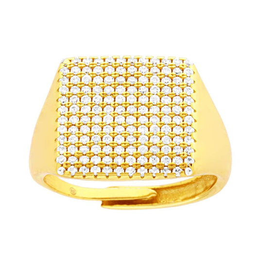 Anello Chevalier Quadrato con Cubic Zirconia Bianchi in ARGENTO 925 Galvanica Oro