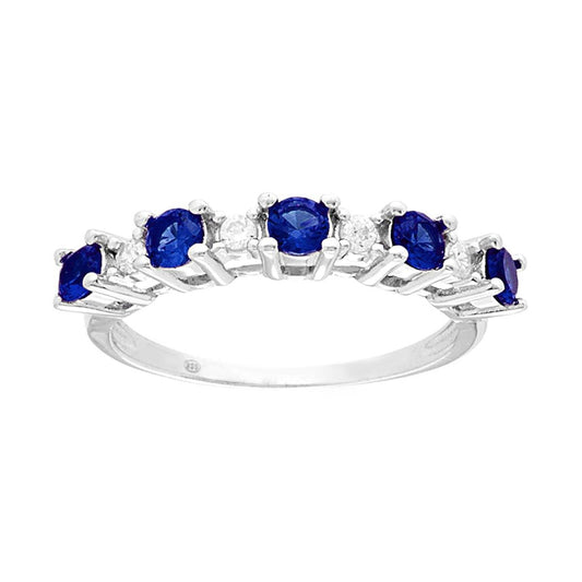 Anello Veretta con Cubic Zirconia alternati Blu Zaffiro e Bianchi in ARGENTO 925 Galvanica Rodio