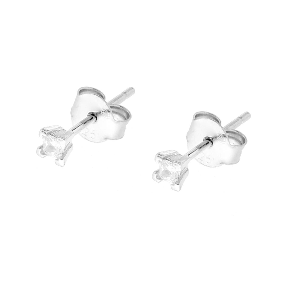 Orecchini Punto Luce Quadrato con Zircone Bianco mm 2 in ARGENTO 925 Galvanica Rodio