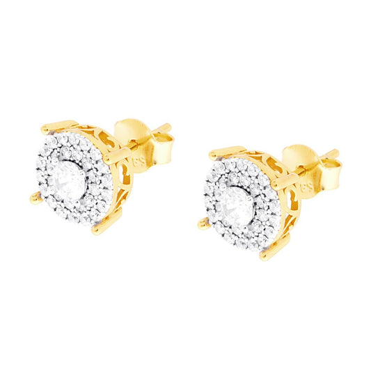 Orecchini Tondi con Zirconi Bianchi in ARGENTO 925 Galvanica Oro