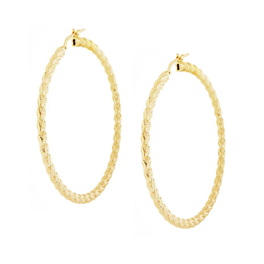 Orecchini Cerchio Treccia Diamantata mm 55 in ARGENTO 925 Galvanica Oro