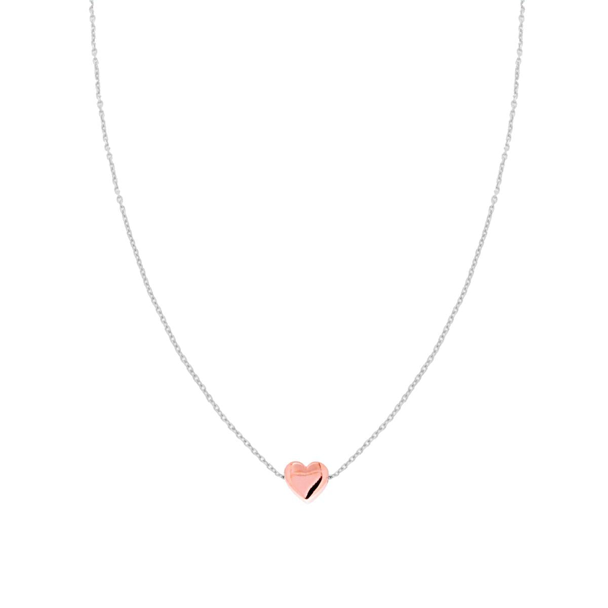 Collana Catena Forzatina cm 40+5 con Cuore Passante in ARGENTO 925 Galvanica Rodio e Rosa