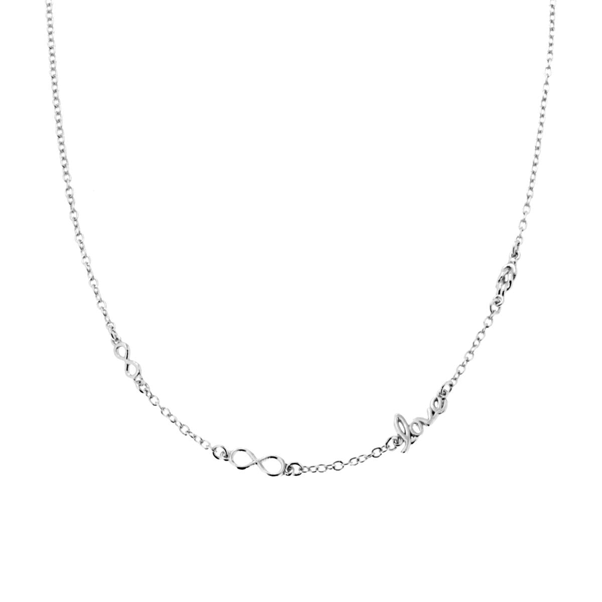 Collana Catena Forzatina con con Infinito e Scritta Love in ARGENTO 925 Galvanica Rodio