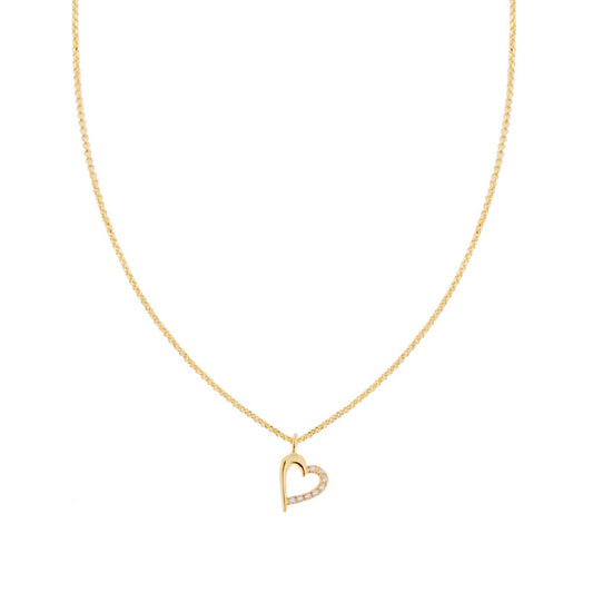 Collana Catena Rolo Diamantata cm 40+5 con Cuore pendente e Zirconi Bianchi in ARGENTO 925 Galvanica Oro