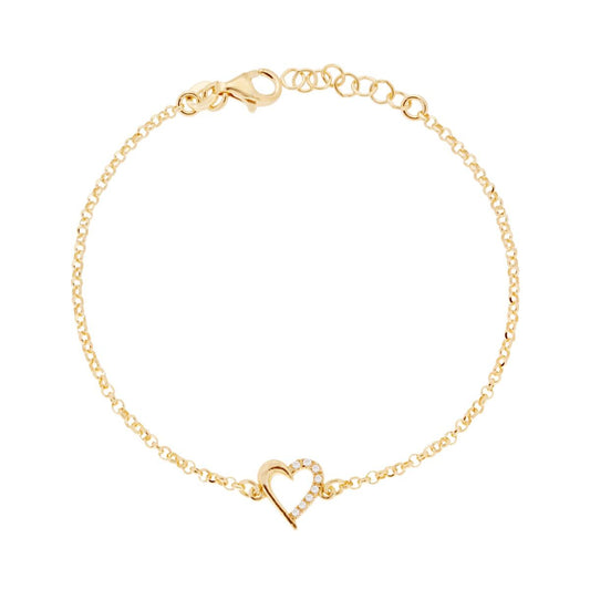 Bracciale Catena Rolo Diamantata con Cuore e Zirconi Bianchi in ARGENTO 925 Galvanica Oro