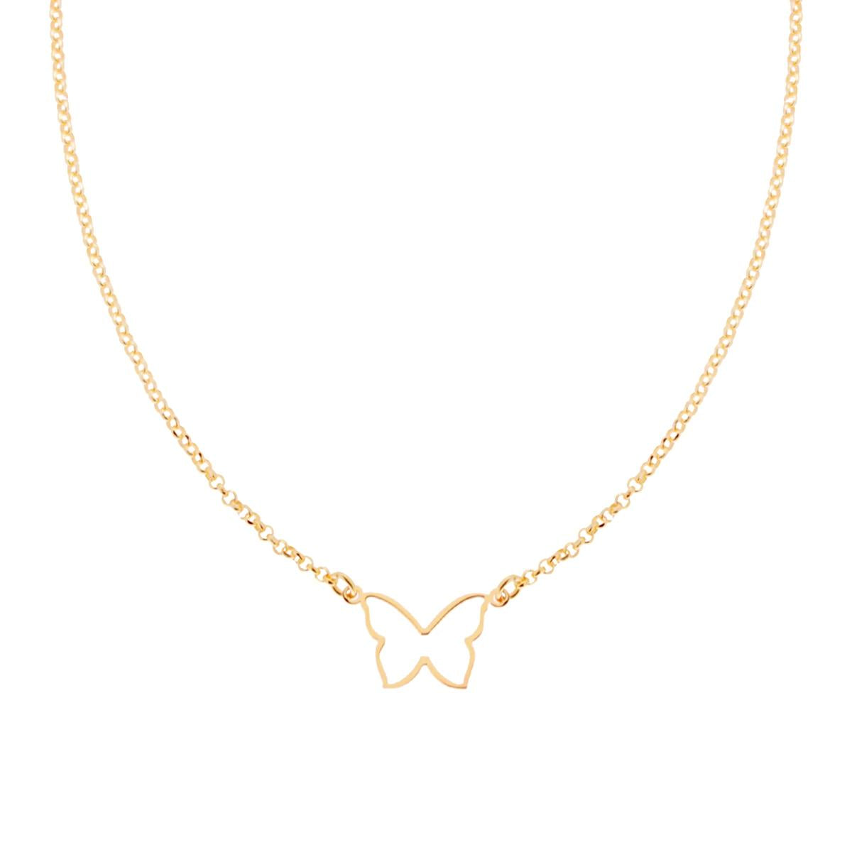Collana Catena Rolo Diamantata con Farfalla in ARGENTO 925 Galvanica Oro