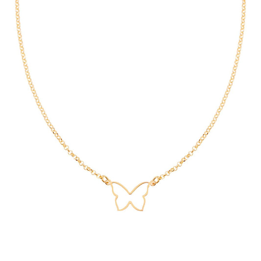 Collana Catena Rolo Diamantata con Farfalla in ARGENTO 925 Galvanica Oro