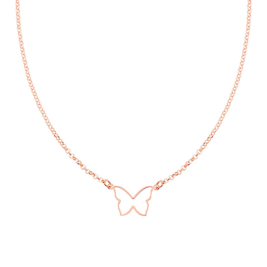 Collana Catena Rolo Diamantata con Farfalla in ARGENTO 925 Galvanica Rosa