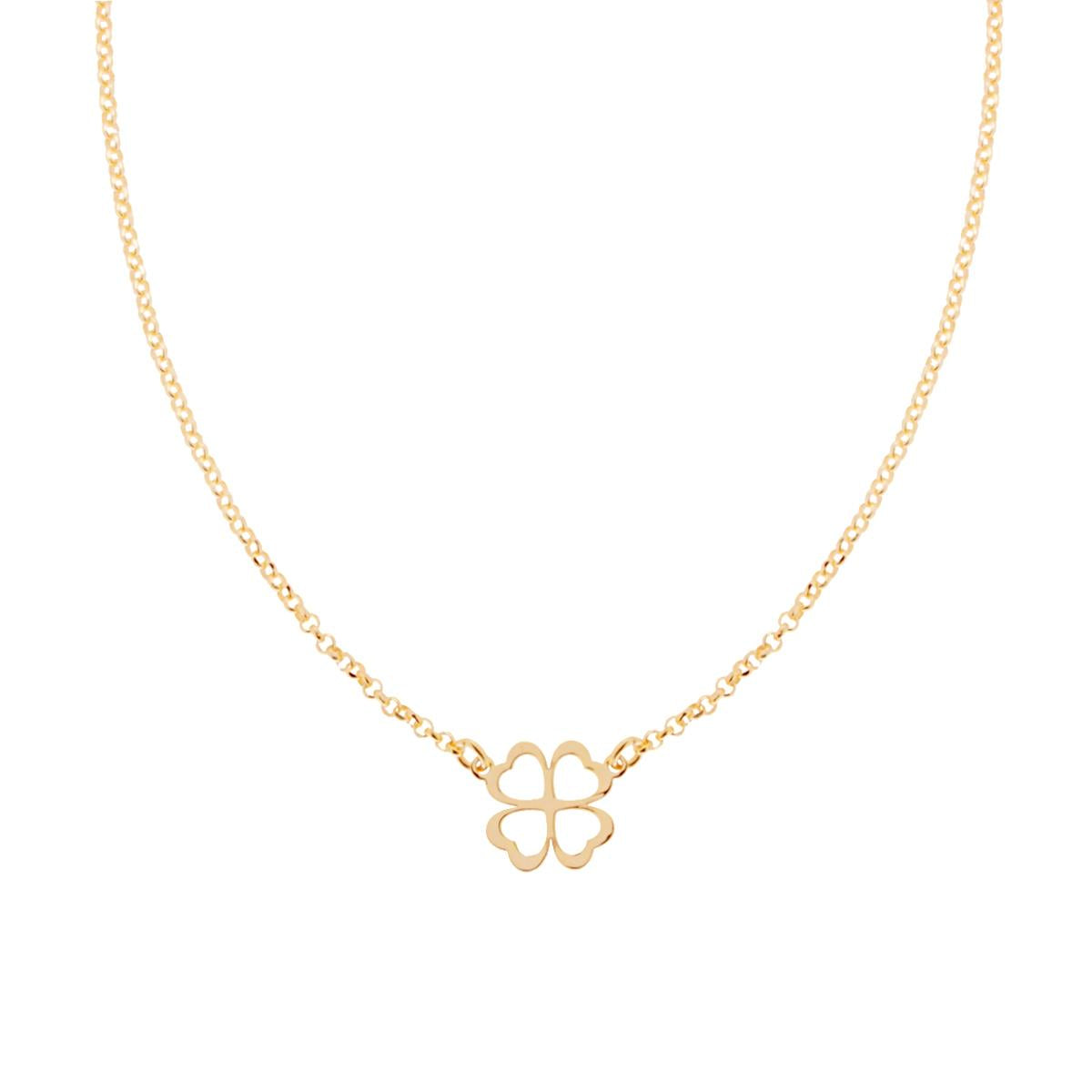 Collana Catena Rolo Diamantata con Quadrifoglio in ARGENTO 925 Galvanica Oro