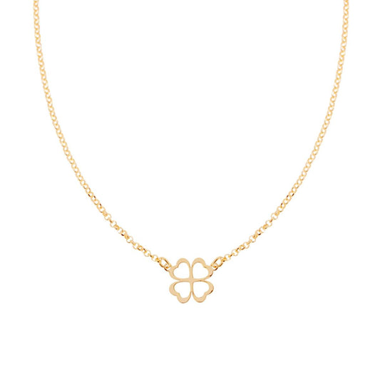 Collana Catena Rolo Diamantata con Quadrifoglio in ARGENTO 925 Galvanica Oro