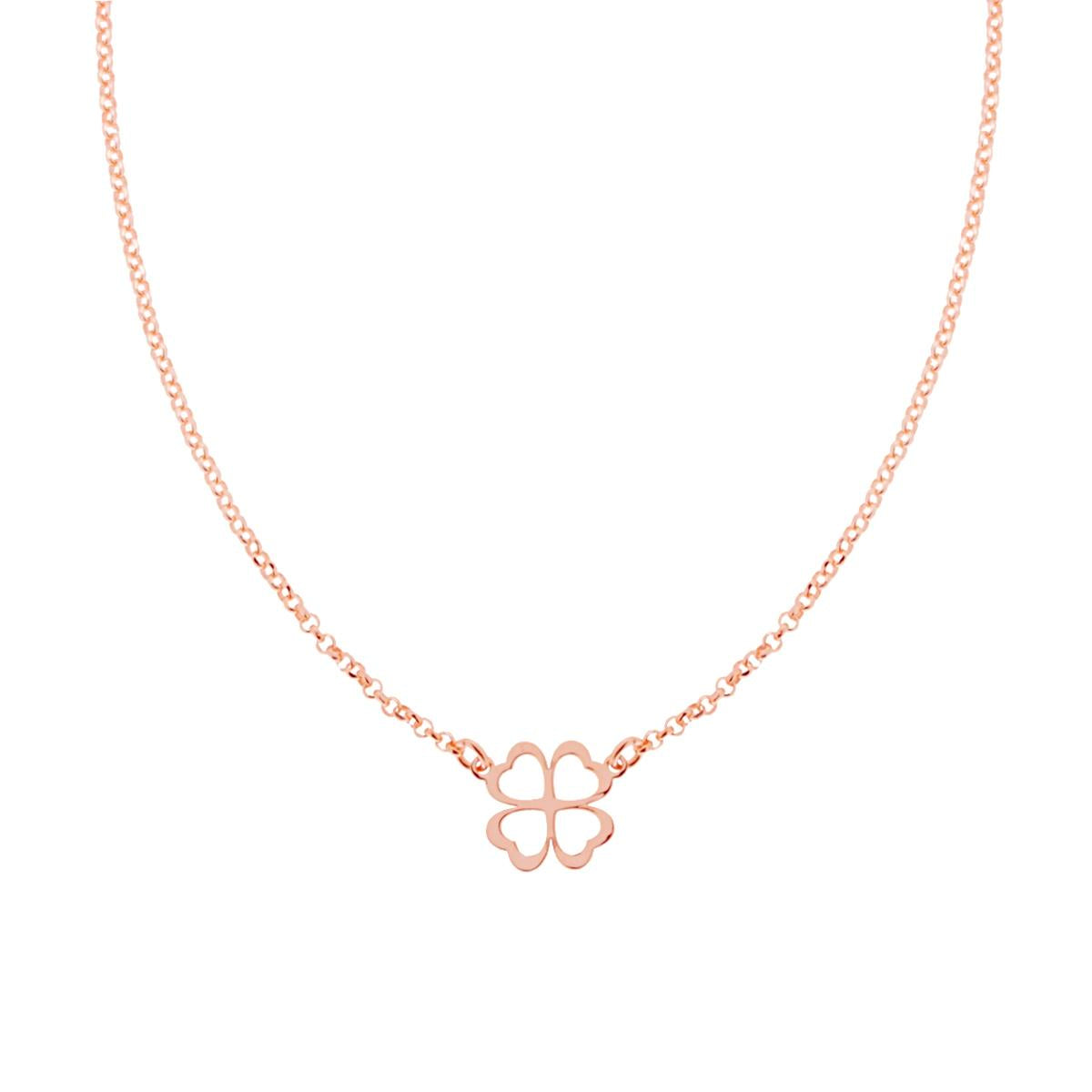 Collana Catena Rolo Diamantata con Quadrifoglio in ARGENTO 925 Galvanica Rosa