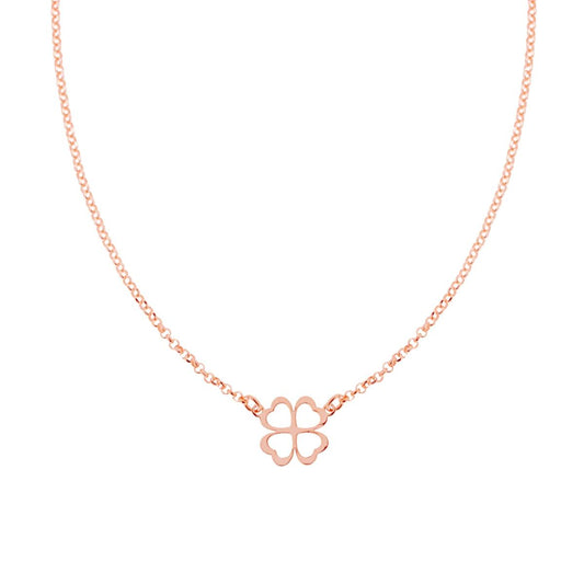 Collana Catena Rolo Diamantata con Quadrifoglio in ARGENTO 925 Galvanica Rosa