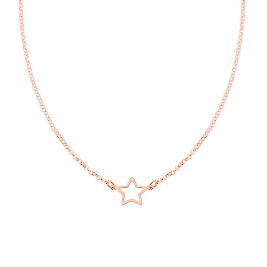 Collana Catena Rolo Diamantata con Stella in ARGENTO 925 Galvanica Rosa