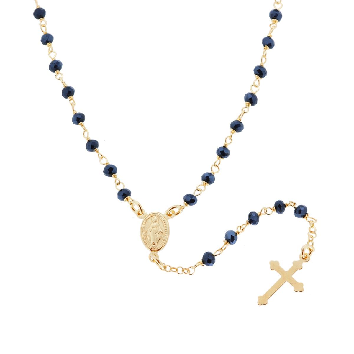 Collana Rosario cm 50 con Grani in Crystal colore Blu mm 3.5 in ARGENTO 925 Galvanica Oro