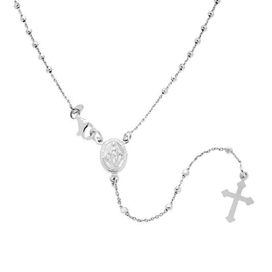 Collana Rosario cm 45 con Palline Diamantate mm 2 in ARGENTO 925 Galvanica Rodio