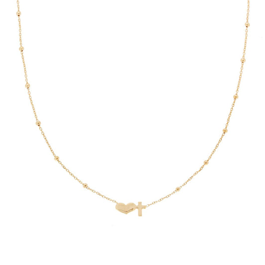 Collana Catena Forzatina diamantata con Palline e Cuore Croce centrale in ARGENTO 925 Galvanica Oro