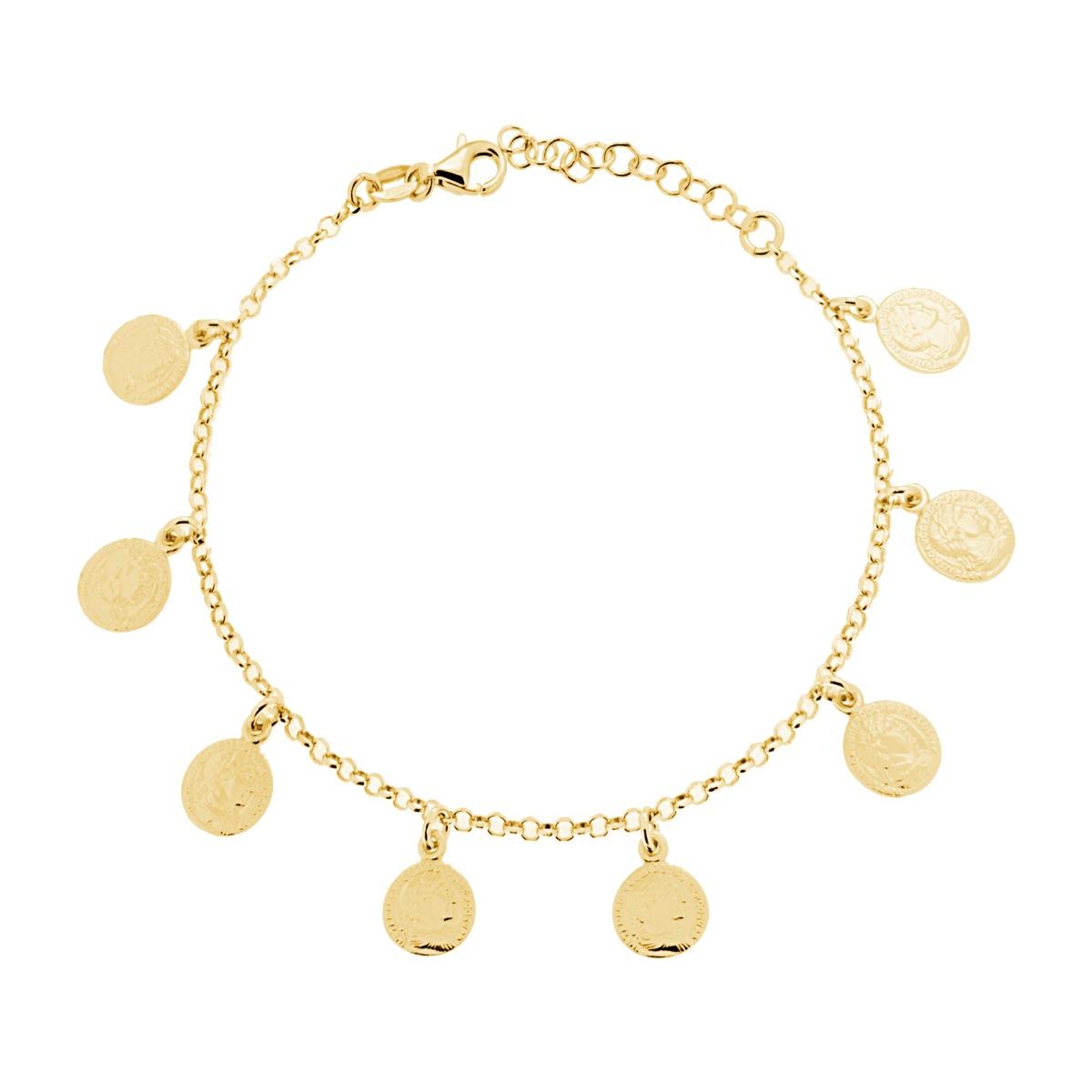 Bracciale Catena Rolo Diamantata con Monete pendenti in ARGENTO 925 Galvanica Oro