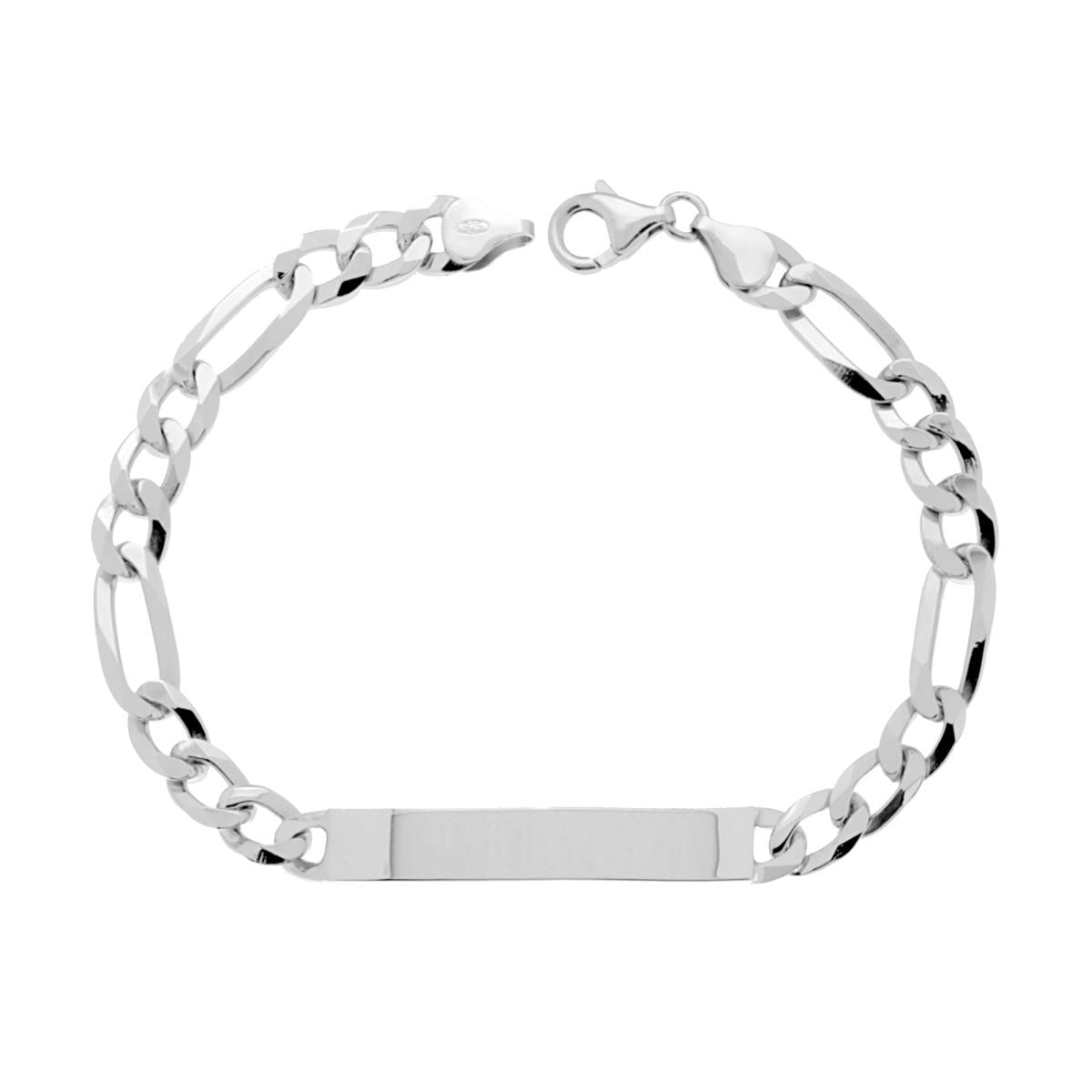 Bracciale Targa Plain con catena Figaro alternata 3+1 mm 7 cm 21 in ARGENTO 925 Galvanica Rodio