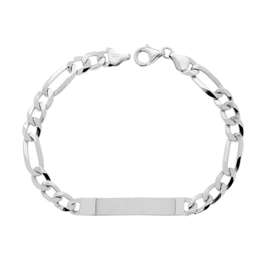 Bracciale Targa Plain con catena Figaro alternata 3+1 mm 7 cm 21 in ARGENTO 925 Galvanica Rodio