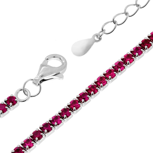 Bracciale Tennis Griffe cm 17+3 con Zirconi mm 2 Rosso Rubino in ARGENTO 925 Galvanica Rodio