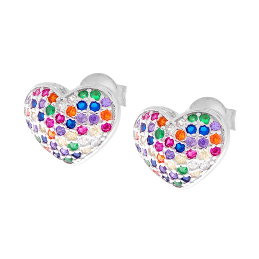 Orecchini Cuore con Zirconi Multicolor Rainbow in ARGENTO 925 Galvanica Rodio