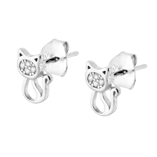 Orecchini Gatto con Zirconi Bianchi in ARGENTO 925 Galvanica Rodio