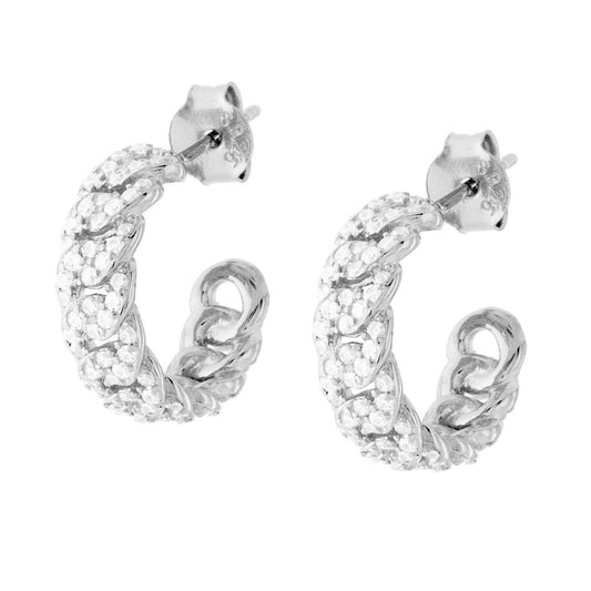 Orecchini Cerchio Grumetta mm 15 con Zirconi Bianchi in ARGENTO 925 Galvanica Rodio