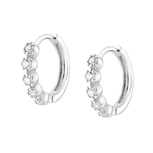 Orecchini Cerchio a Scattino mm 15 con Zirconi Bianchi in ARGENTO 925 Galvanica Rodio