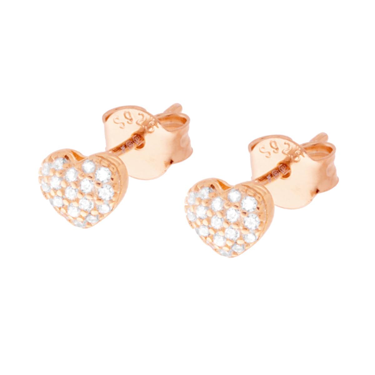 Orecchini Cuore con Zirconi Bianchi in ARGENTO 925 Galvanica Rosa