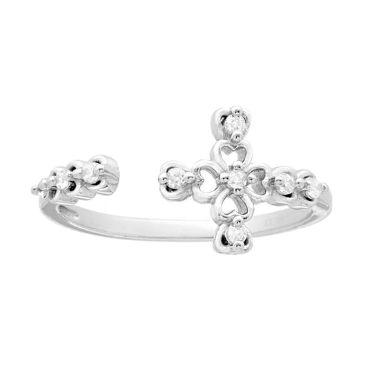 Anello Sacro Croce con Cubic Zirconia Bianchi in ARGENTO 925 Galvanica Rodio