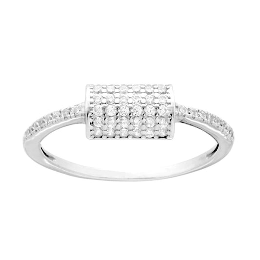 Anello modello veretta con Cilindro Cubic Zirconia Bianchi in ARGENTO 925 Galvanica Rodio