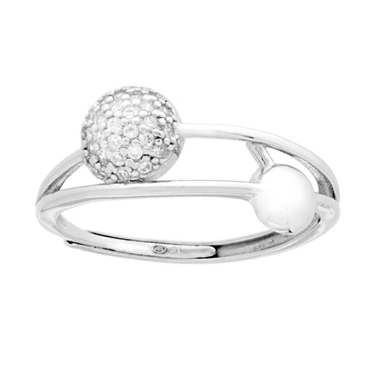 Anello multifilo con Semisfere Cubic Zirconia Bianchi in ARGENTO 925 Galvanica Rodio