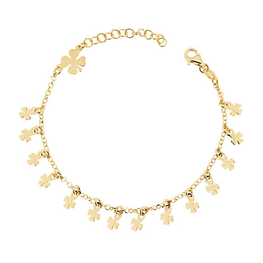 Bracciale Catena Rolo con Quadrifogli pendenti in ARGENTO 925 Galvanica Oro