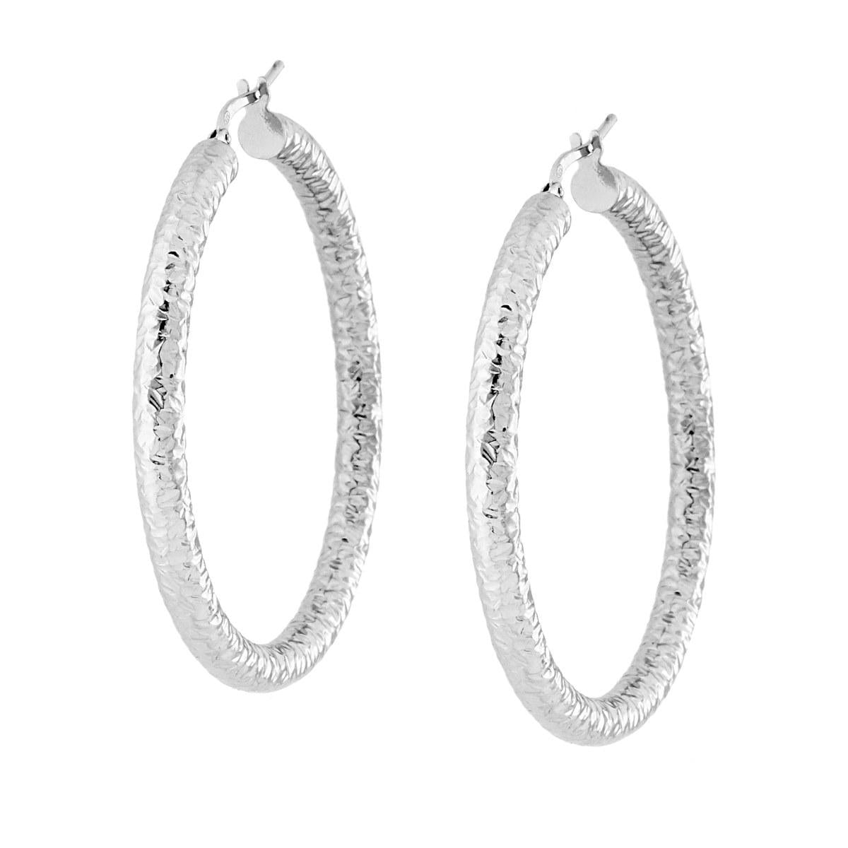 Orecchini Cerchio Creola mm 48 con Canna Martellata mm 4,2 in ARGENTO 925 Galvanica Rodio