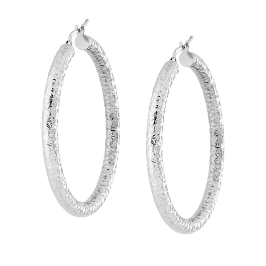 Orecchini Cerchio Creola mm 48 con Canna Martellata mm 4,2 in ARGENTO 925 Galvanica Rodio