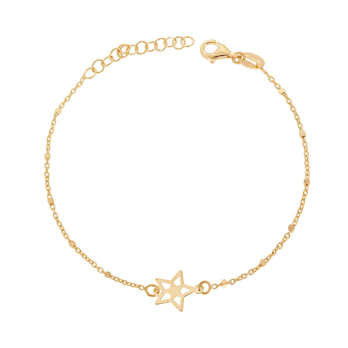 Bracciale Catena Forzatina con Cubetti e Stella centrale in ARGENTO 925 Galvanica Oro